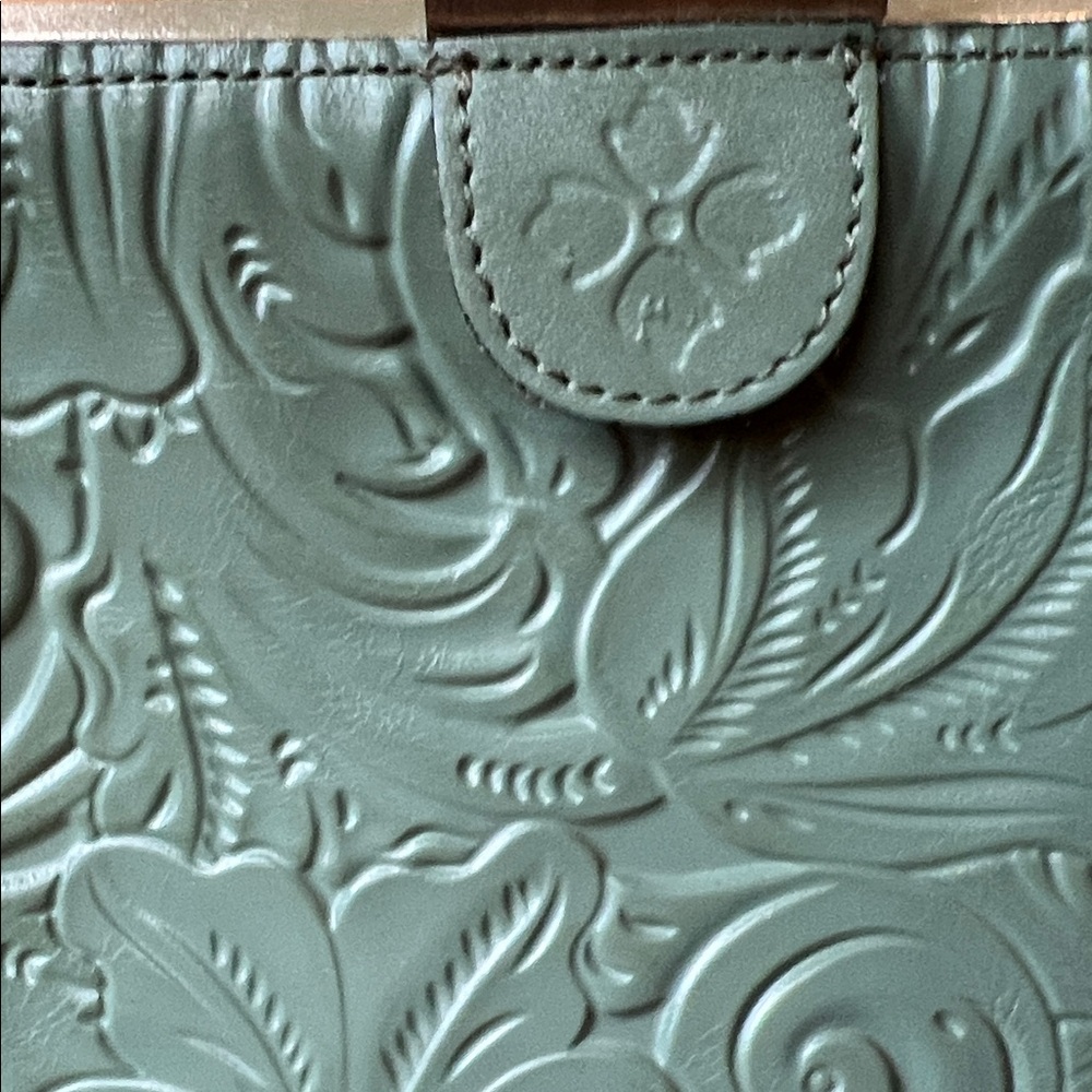 Patricia Nash Gracchi Tooled Leather Embossed Teal Satchel. Gently used - Picture 2 of 16